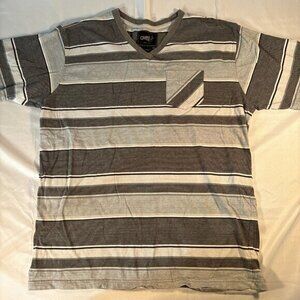 O’Neill Men's V-Neck T-Shirt  Size XL ‎ Light Blue Gray White Stripe EUC